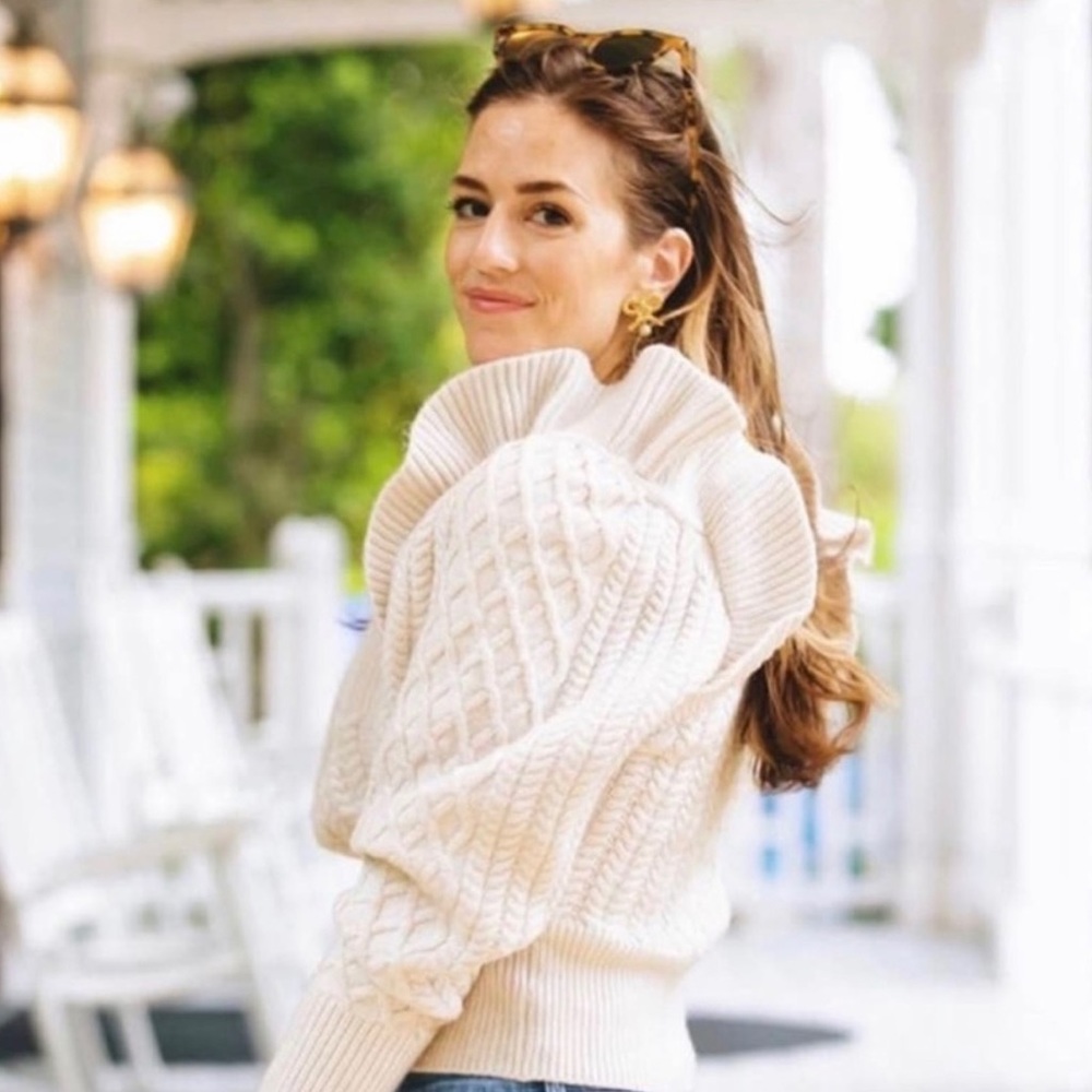 H&M Blogger Favorite Flounced Cable Knit Sweater (light taupe)